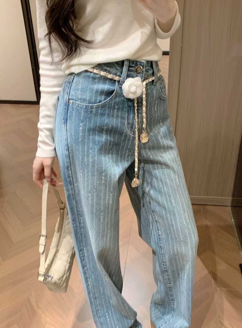 플라워 와이드 데님 팬츠